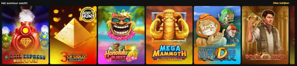 Bibliotheek met tafelspellen, slots en live casino