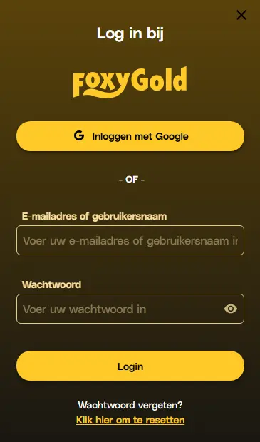 Inloggedeelte – toegang tot spelersaccount